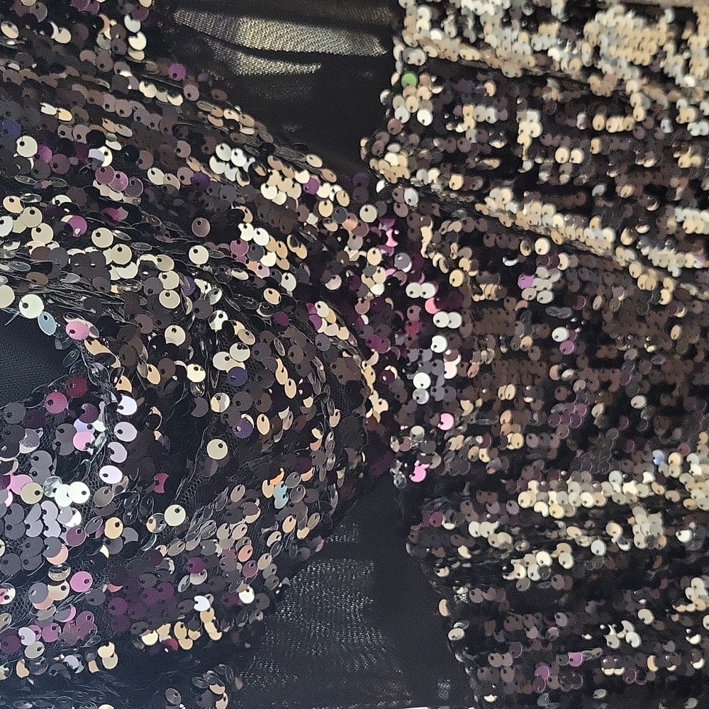 Black and Silver Sequin Mini Dress W/ Mesh Cutout Sides By Masquerade🖤 - Picture 3 of 4